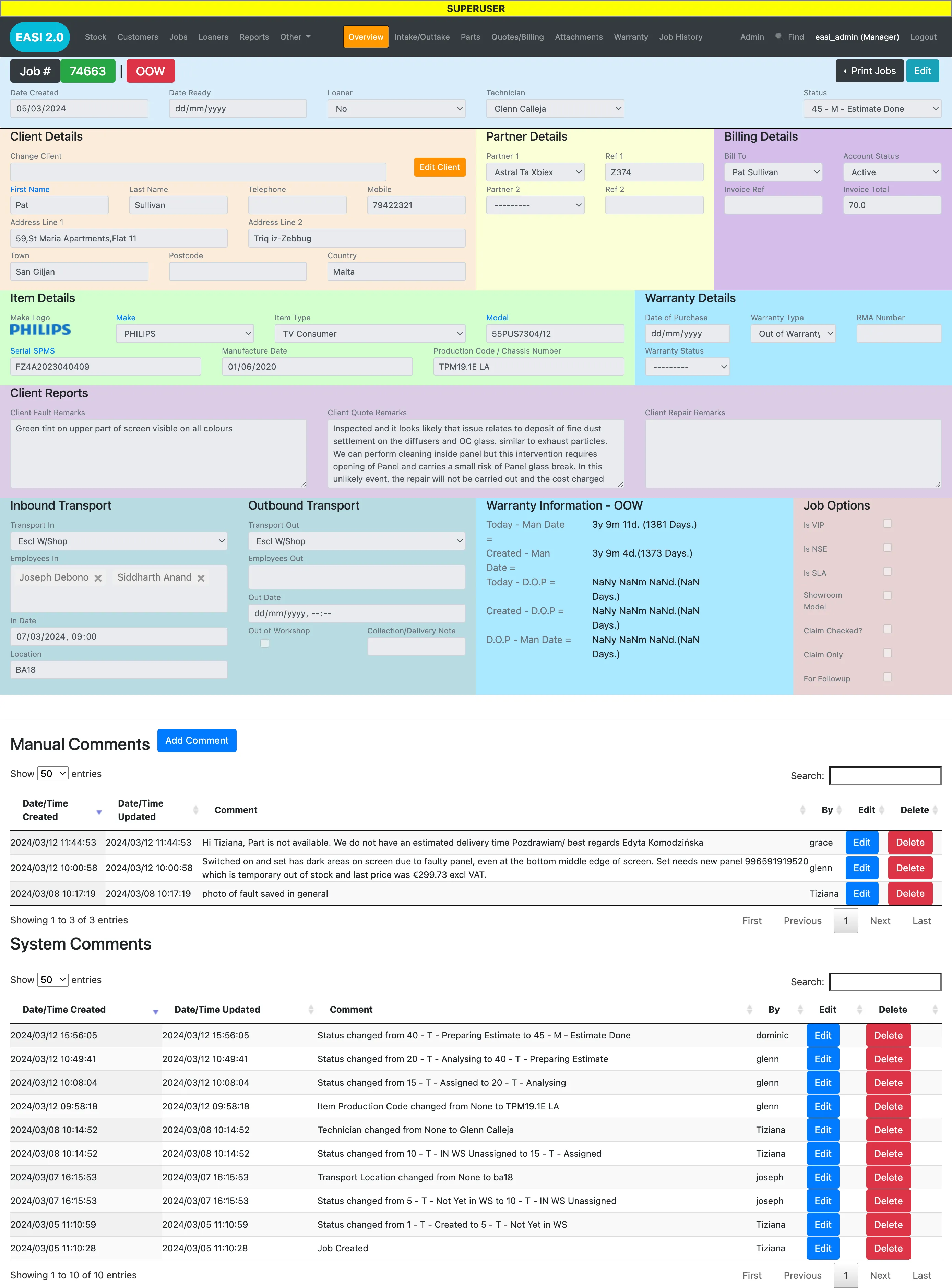 Job overview module
